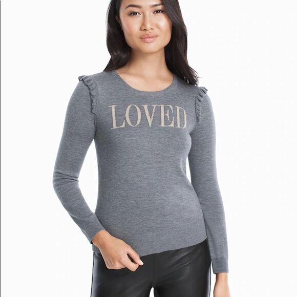 White House Black Market Gray Sweater with 'Loved' Print - Picture 1 of 11